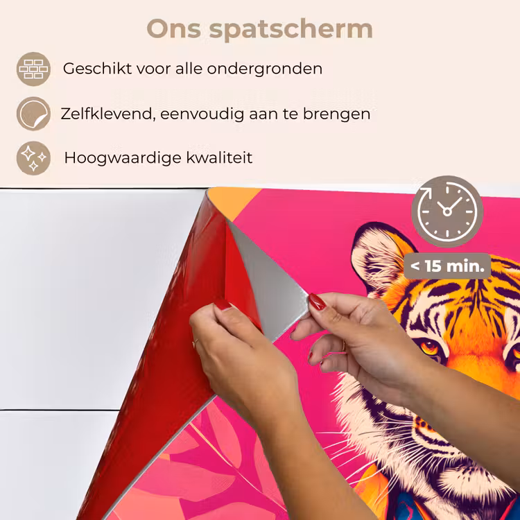 Tijger - Kimono - Planten - Roze keuken achterwand spatscherm klein -spatscherm_NL