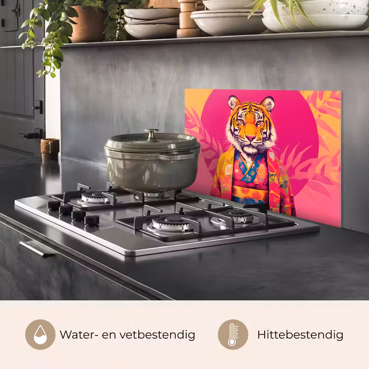 Tijger - Kimono - Planten - Roze keuken achterwand spatscherm klein -usp_NL
