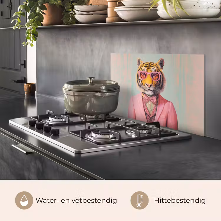 Tijger - Strik - Jasje - Roze keuken achterwand spatscherm klein -usp_NL