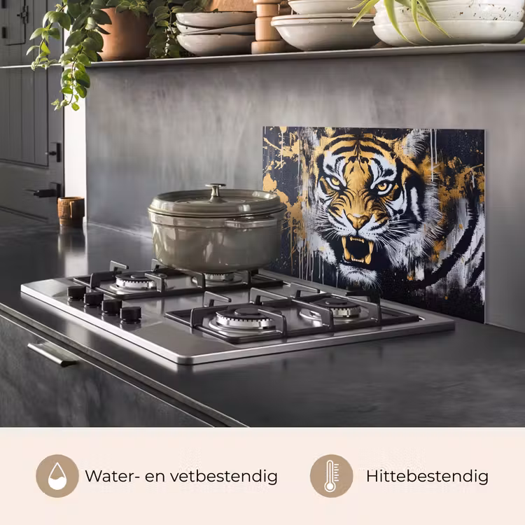 Tijger - Verfspatten - Goud keuken achterwand spatscherm klein -usp_NL
