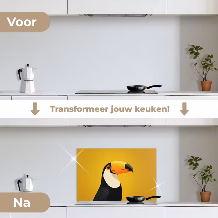 Toekan - Minimalistisch - Snavel - Oranje keuken achterwand spatscherm klein -voor_na_NL