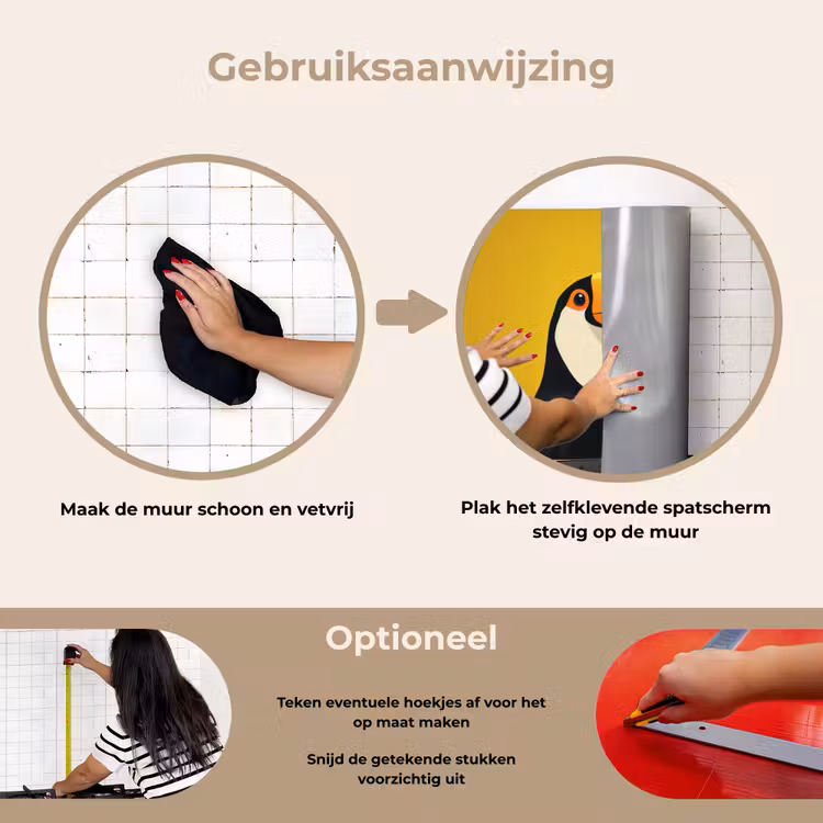 Toekan - Minimalistisch - Snavel - Oranje keuken achterwand spatscherm klein -gebruiksaanwijzing_NL