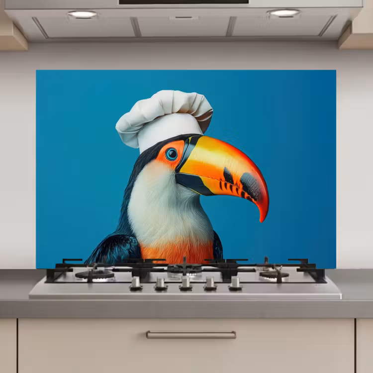 Toekan - Papegaai - Vogel - Koksmuts keuken achterwand spatscherm klein -3d_website