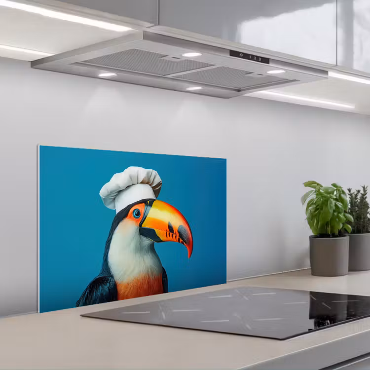 Toekan - Papegaai - Vogel - Koksmuts keuken achterwand spatscherm klein -3d_schuin