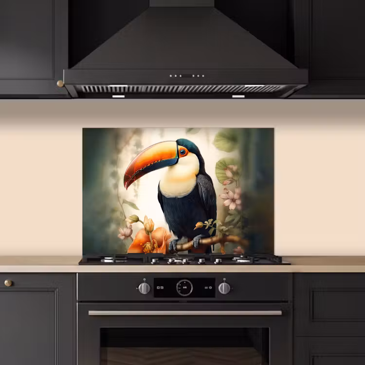 Toekan - Vogel - Bloemen - Planten keuken achterwand spatscherm klein -sfeer1