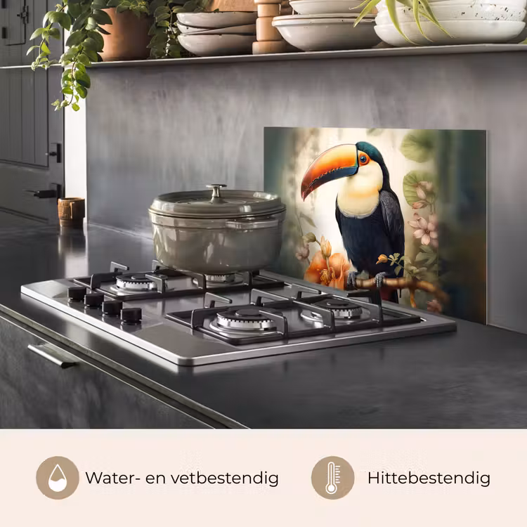 Toekan - Vogel - Bloemen - Planten keuken achterwand spatscherm klein -usp_NL