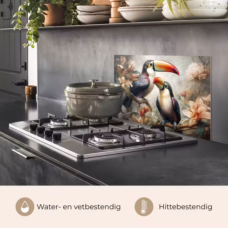 Toekan - Vogels - Bloemen - Jungle keuken achterwand spatscherm klein -usp_NL