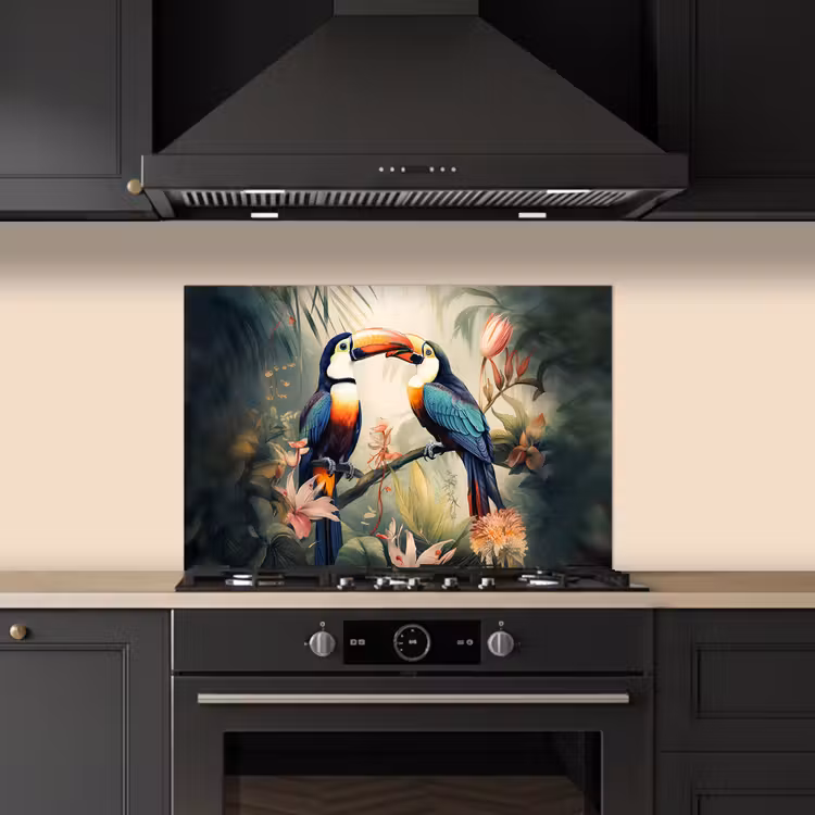 Toekan - Vogels - Bloemen - Natuur - Jungle keuken achterwand spatscherm klein -sfeer1