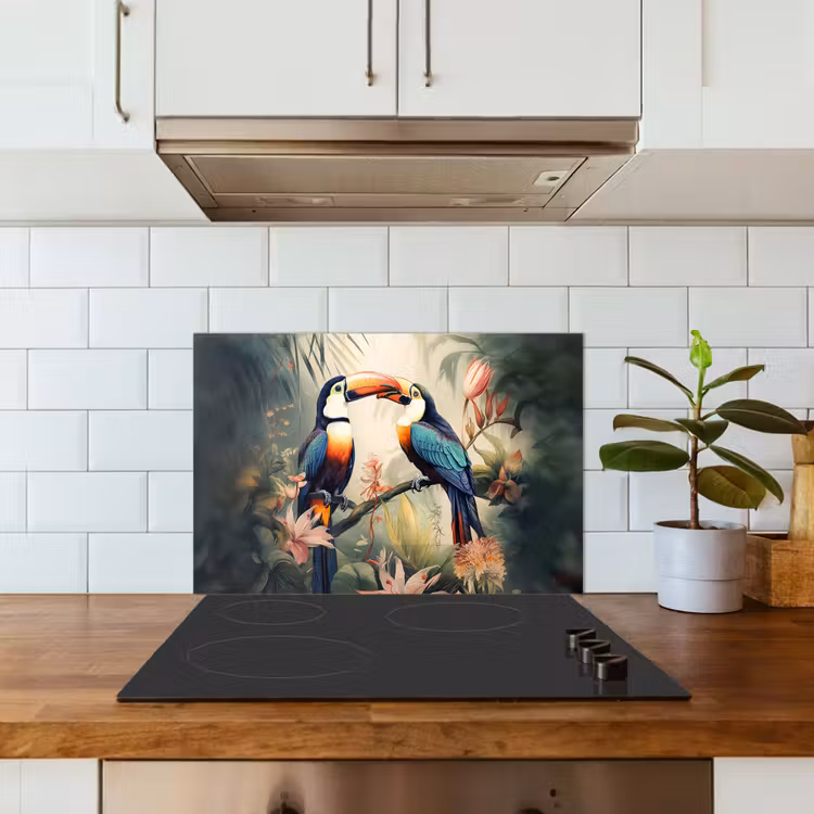 Toekan - Vogels - Bloemen - Natuur - Jungle keuken achterwand spatscherm klein -sfeer2