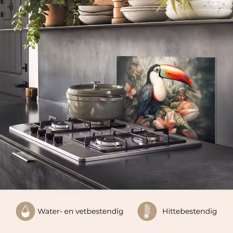 Toekan - Vogels - Bloemen - Planten - Tropisch keuken achterwand spatscherm klein -usp_NL