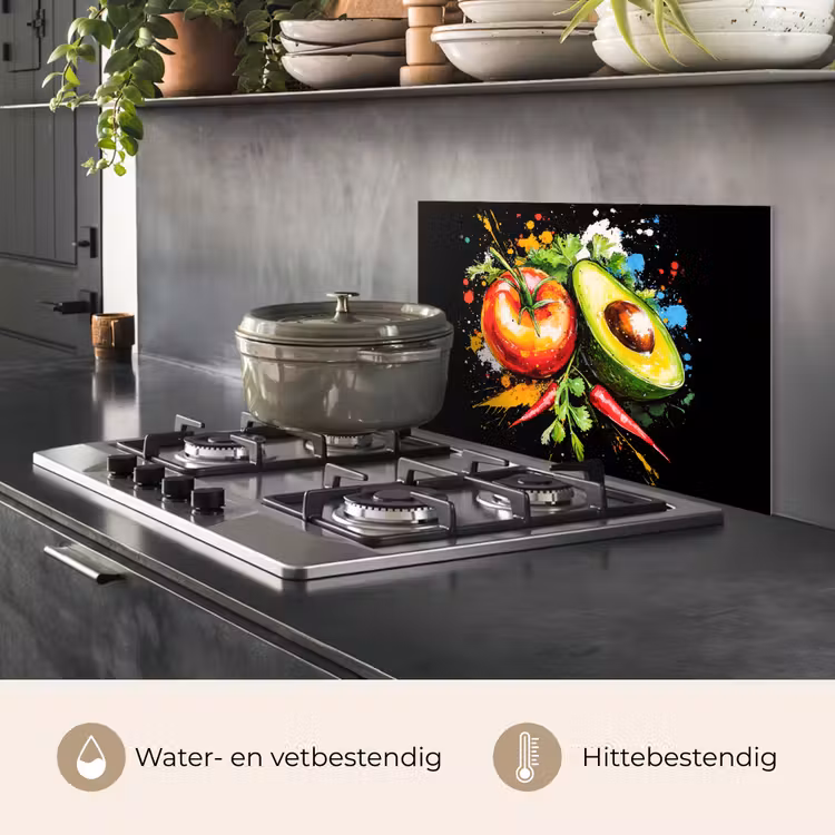 Tomaat - Avocado - Peper - Graffiti - Verf - Modern keuken achterwand spatscherm klein -usp_NL
