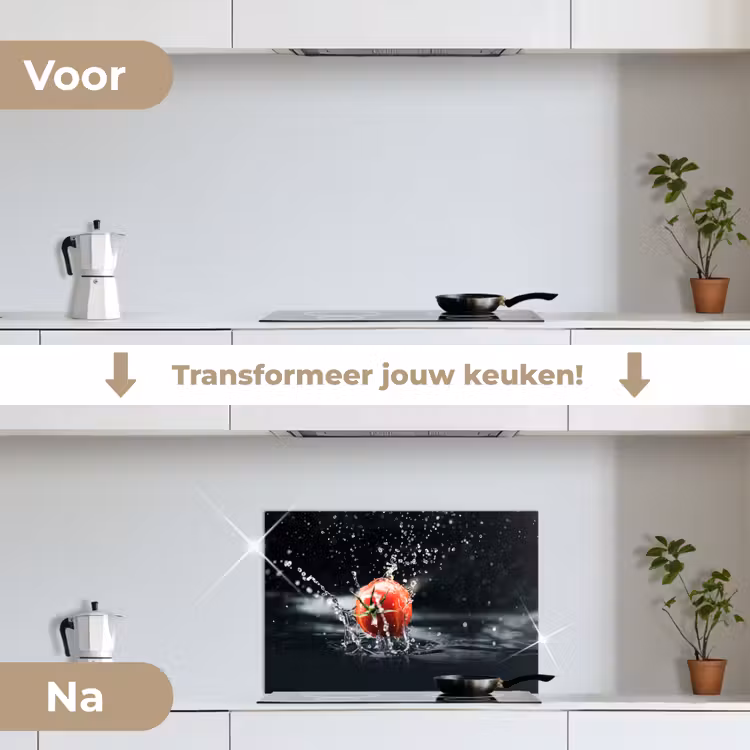 Tomaat - Groente - Stilleven - Water - Rood keuken achterwand spatscherm klein -voor_na_NL