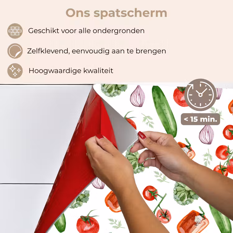 Tomaat - Paprika - Komkommer - Patroon keuken achterwand spatscherm klein 900 -spatscherm_NL