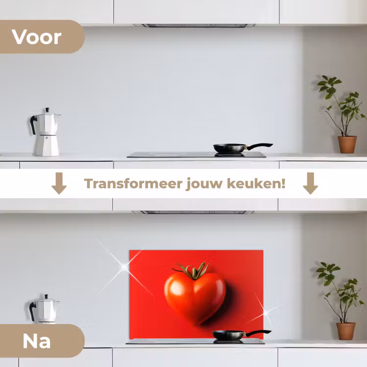 Tomaat - Rood - Hart keuken achterwand spatscherm klein -voor_na_NL