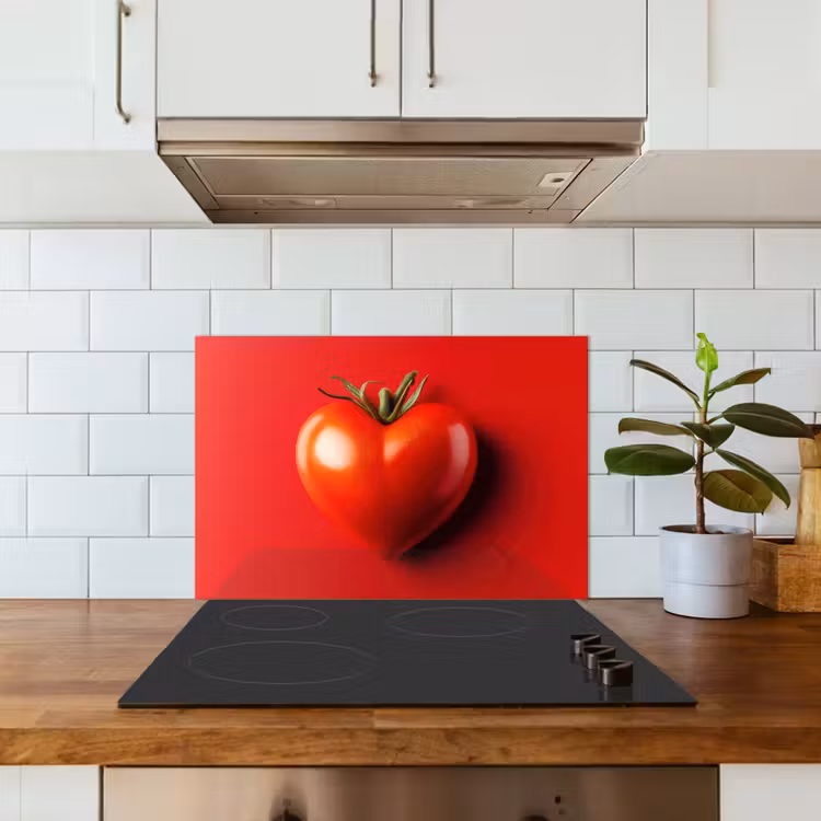 Tomaat - Rood - Hart keuken achterwand spatscherm klein -sfeer2