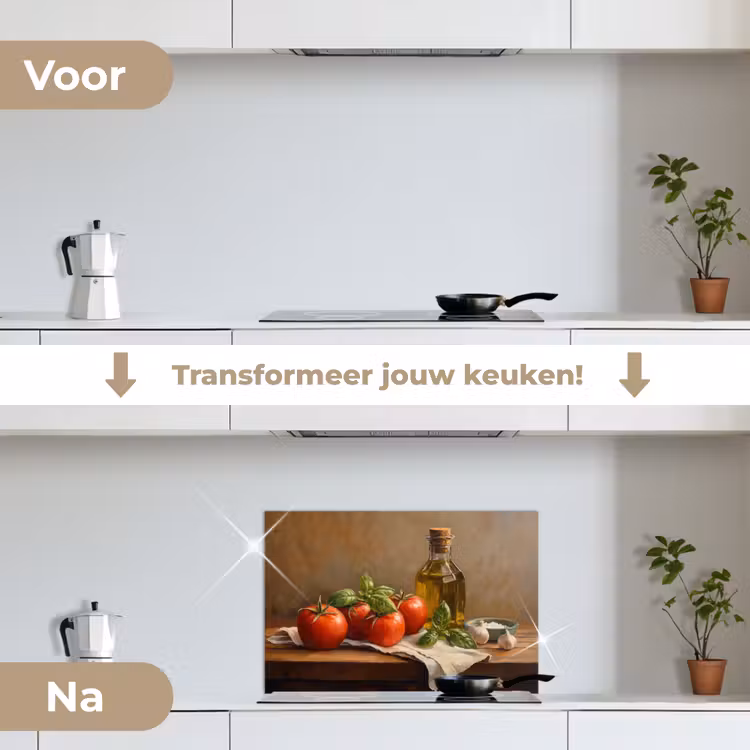 Tomaten - Olijfolie - Stilleven keuken achterwand spatscherm klein -voor_na_NL