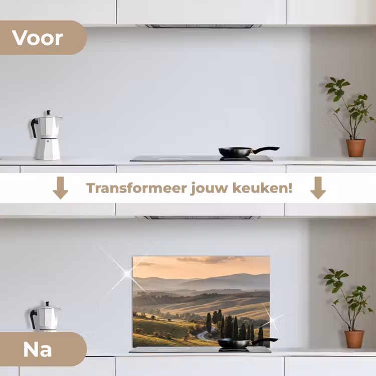 Toscaans - Landschap - Heuvels keuken achterwand spatscherm klein -voor_na_NL