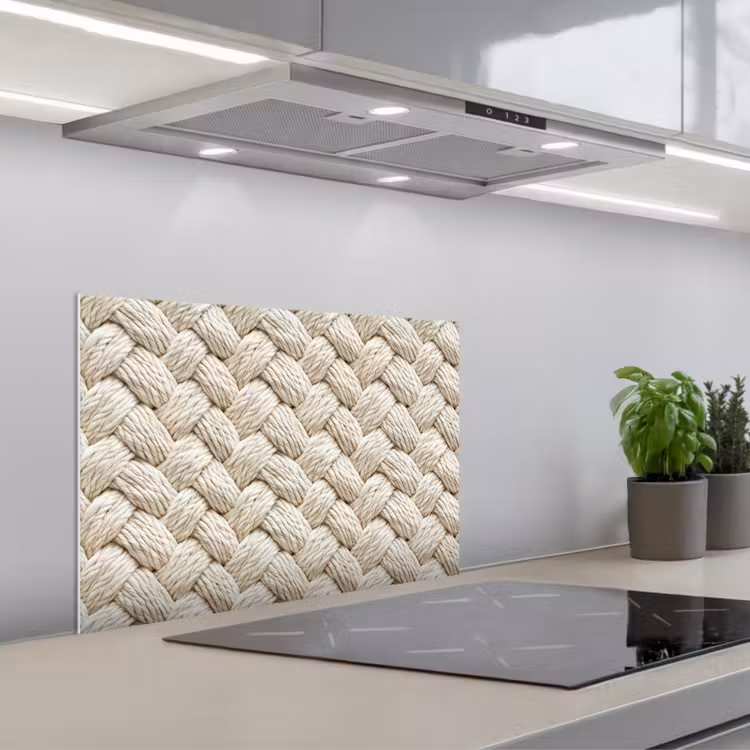 Touw - Gebreid - Beige keuken achterwand spatscherm klein 900 -3d_schuin