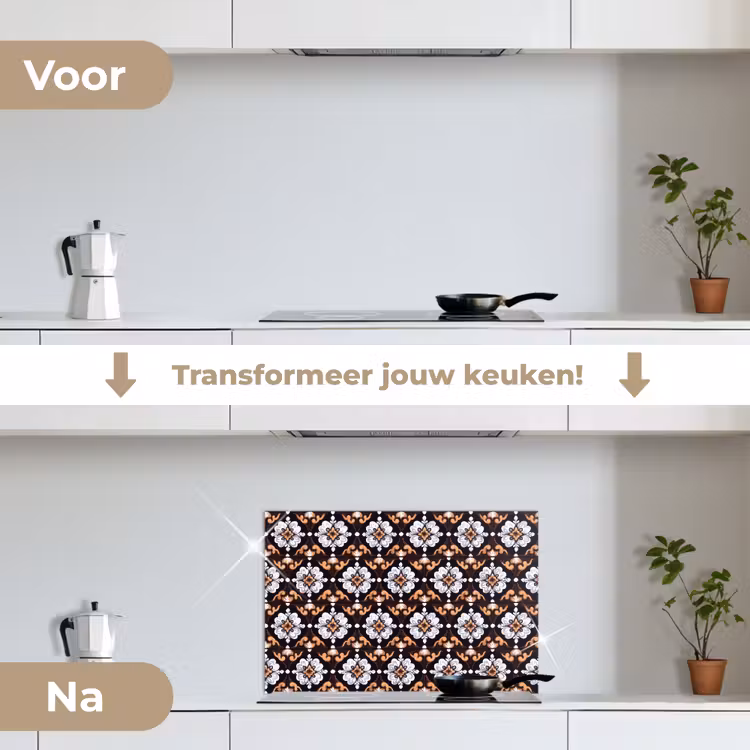 traditioneel - Element - Kleurrijk keuken achterwand spatscherm klein 900 -voor_na_NL