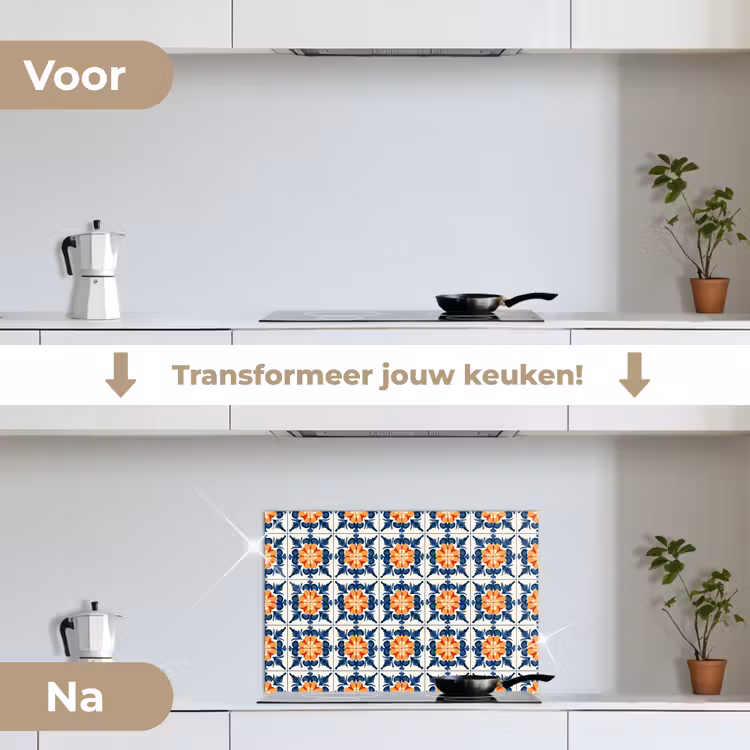 Traditioneel - Tegel - Oranje keuken achterwand spatscherm klein 900 -voor_na_NL