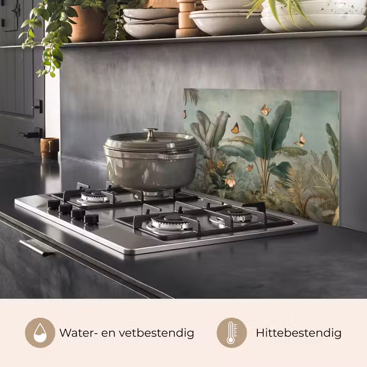 Tropisch bladerdek - Vlinders - groen - Bruin keuken achterwand spatscherm klein -usp_NL