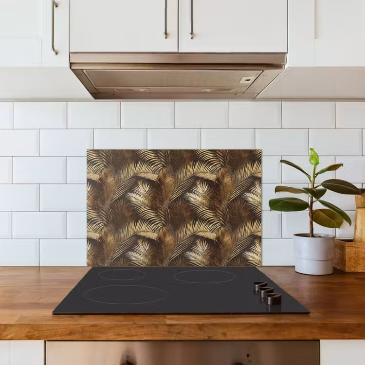 Tropisch - Bladeren - Goud keuken achterwand spatscherm klein 900 -sfeer2