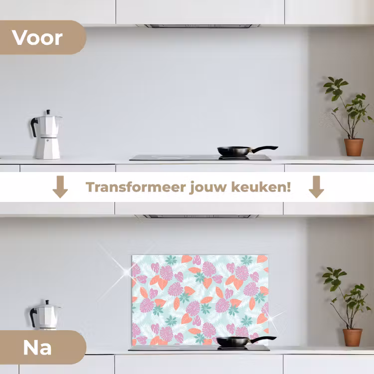 Tropisch - Bladeren - Pastel keuken achterwand spatscherm klein 900 -voor_na_NL