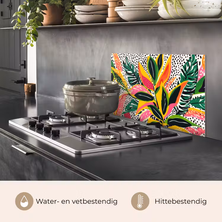 Tropisch - Bladeren - Zwart - wit keuken achterwand spatscherm klein -usp_NL