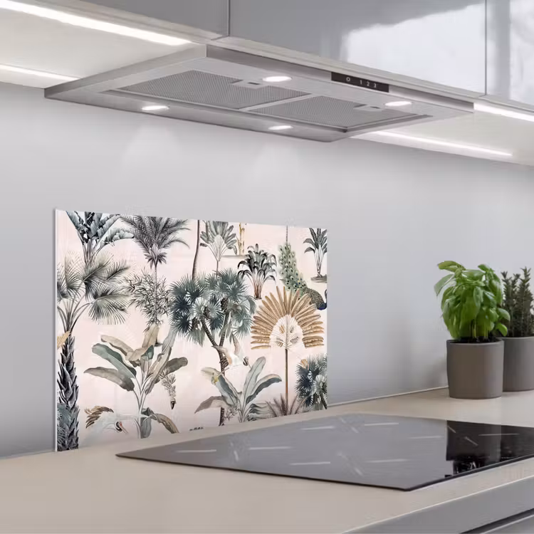 Tropisch - Bomen - Bladeren - Jungle keuken achterwand spatscherm klein -3d_schuin