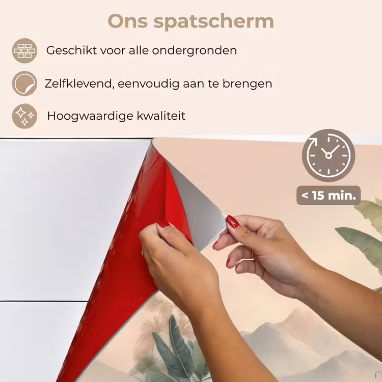 Tropisch landschap - palmbomen - Bloemen - Roze lucht keuken achterwand spatscherm klein -spatscherm_NL