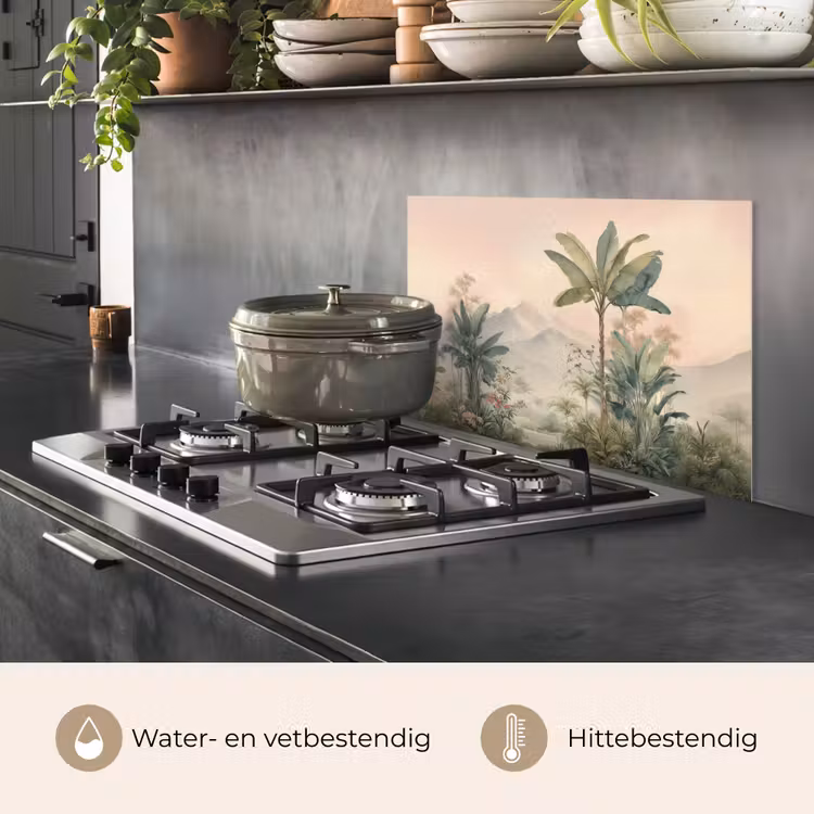 Tropisch landschap - palmbomen - Bloemen - Roze lucht keuken achterwand spatscherm klein -usp_NL