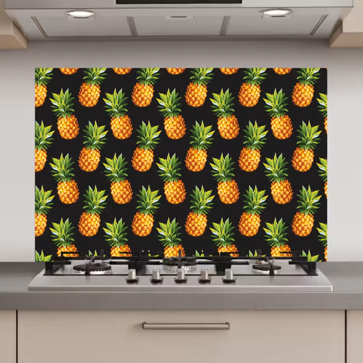 Tropische - Ananas - Zwart keuken achterwand spatscherm klein 900 -3d_website