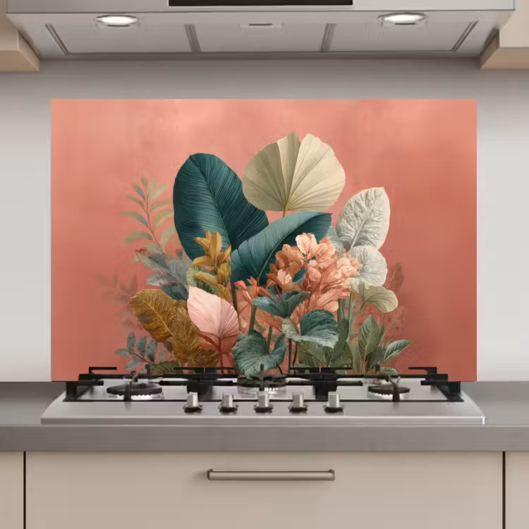 Tropische bladeren - Bloemen - Roze - groen keuken achterwand spatscherm klein -3d_website
