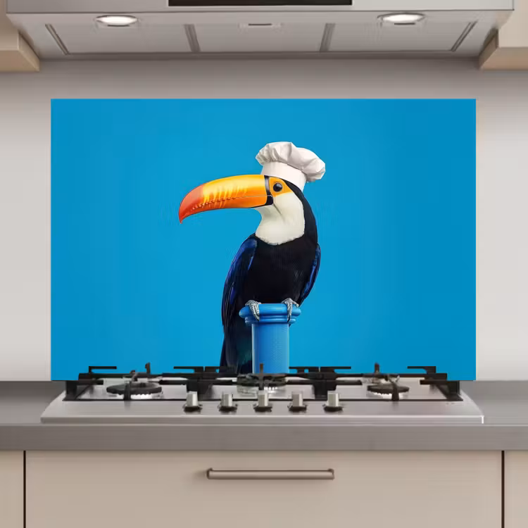 Tucan - Sokkel - Vogel - Koksmuts keuken achterwand spatscherm klein -3d_website