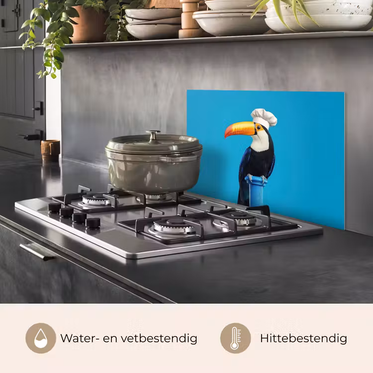 Tucan - Sokkel - Vogel - Koksmuts keuken achterwand spatscherm klein -usp_NL
