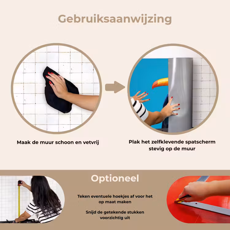 Tucan - Sokkel - Vogel - Koksmuts keuken achterwand spatscherm klein -gebruiksaanwijzing_NL