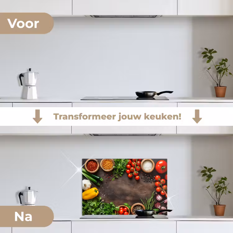 Tuin van Versheid keuken achterwand spatscherm klein -voor_na_NL