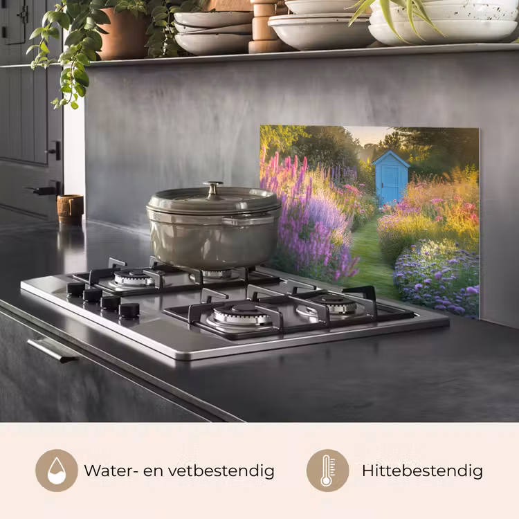 Tuinhuisje - Blauw - Bloemen keuken achterwand spatscherm klein -usp_NL