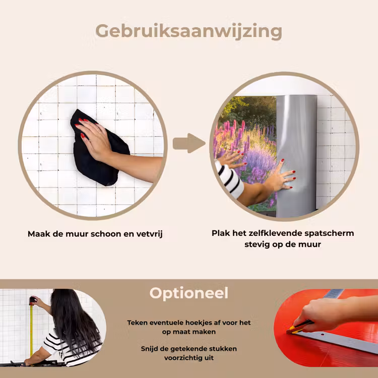Tuinhuisje - Blauw - Bloemen keuken achterwand spatscherm klein -gebruiksaanwijzing_NL