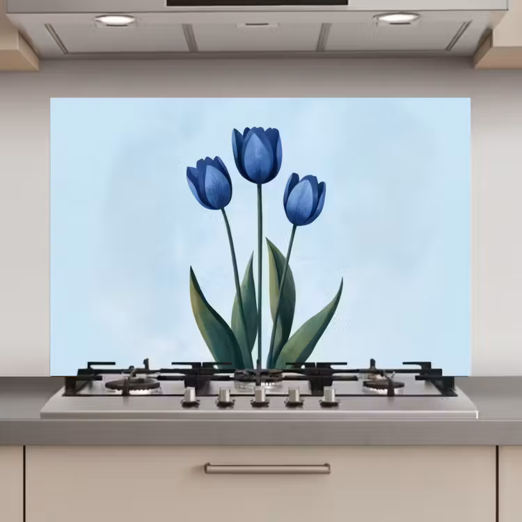 Tulpen - Blauw - Bladeren keuken achterwand spatscherm klein -3d_website