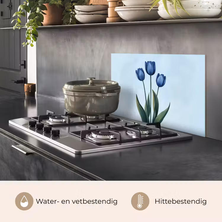 Tulpen - Blauw - Bladeren keuken achterwand spatscherm klein -usp_NL