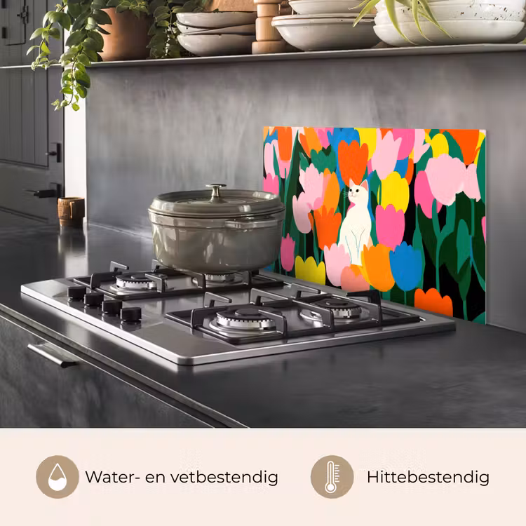 Tulpen - Kat - Kleurrijk keuken achterwand spatscherm klein -usp_NL