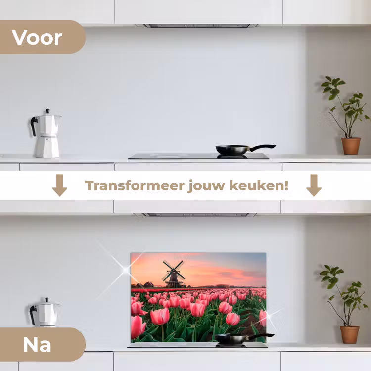 Tulpen - Molen - Nederland keuken achterwand spatscherm klein -voor_na_NL