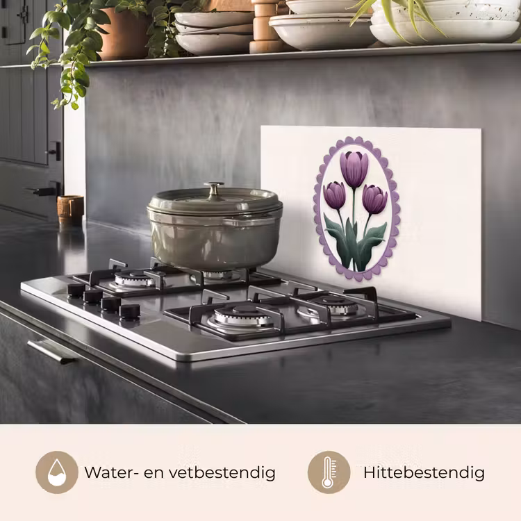 Tulpen - Paars - Lijst - Bladeren keuken achterwand spatscherm klein -usp_NL