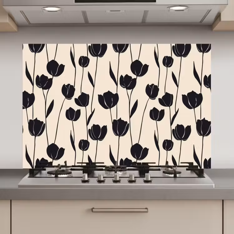 Tulpen - Patroon - Zwart keuken achterwand spatscherm klein 900 -3d_website