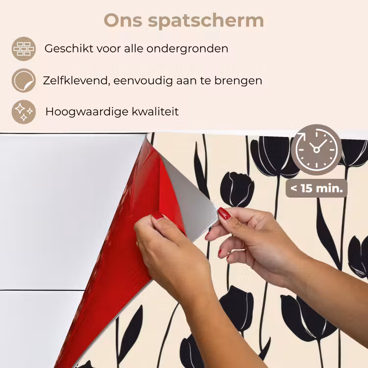 Tulpen - Patroon - Zwart keuken achterwand spatscherm klein 900 -spatscherm_NL