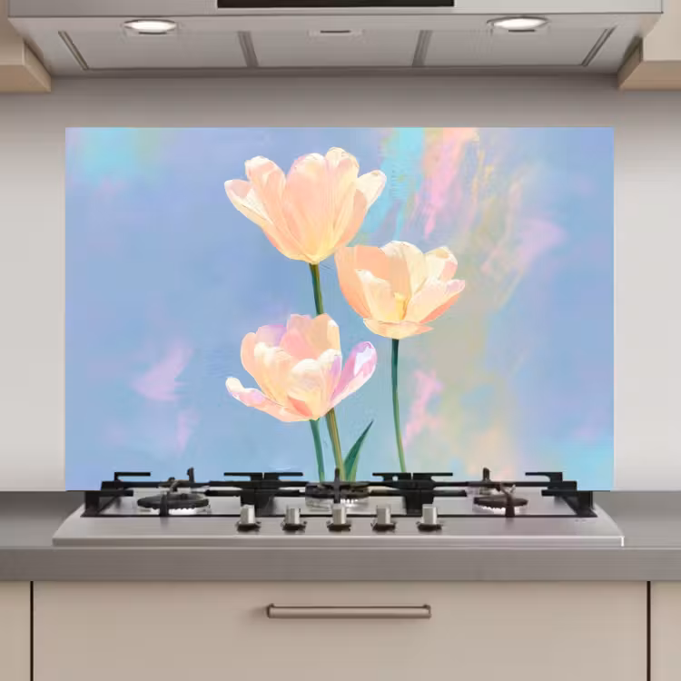 Tulpen - Roze accenten - Blauw keuken achterwand spatscherm klein -3d_website