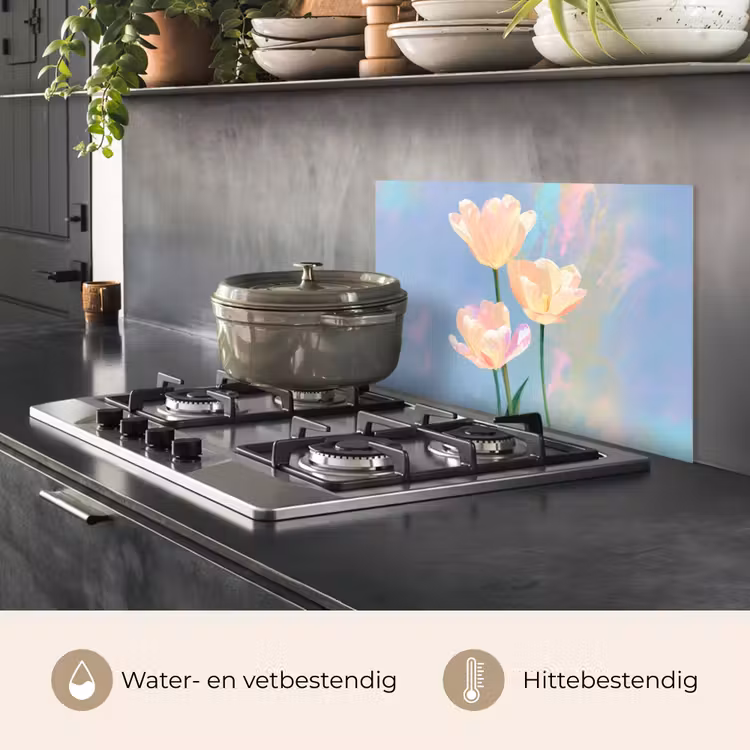 Tulpen - Roze accenten - Blauw keuken achterwand spatscherm klein -usp_NL