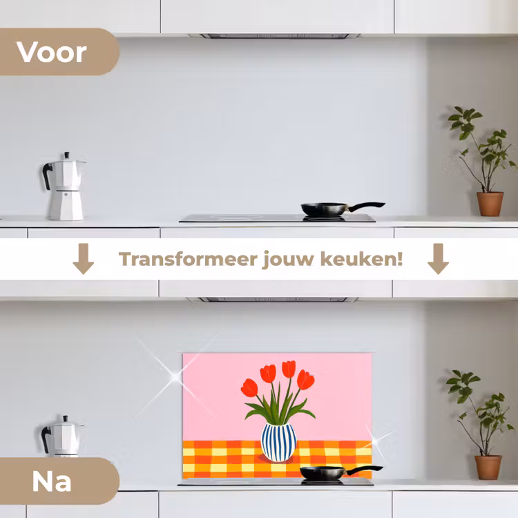 Tulpen - Roze - Vaas keuken achterwand spatscherm klein -voor_na_NL