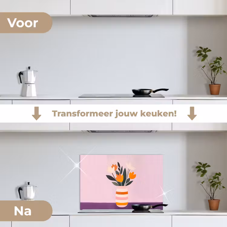 Tulpen - Vaas - Strepen - Paars keuken achterwand spatscherm klein -voor_na_NL